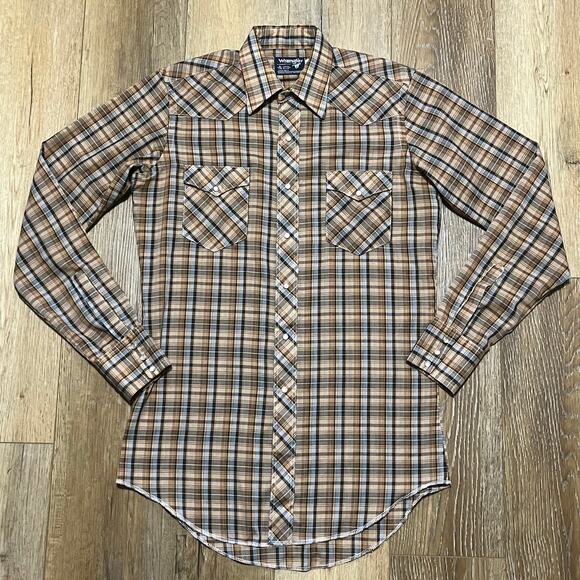 Wrangler Other - VTG 70s Wrangler Cowboy Cut Long Tails 15.5-36 USA Made Pearl Snap Single Needle